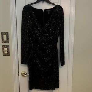 Ralph Lauren Black Sequin Long Sleeve Dress